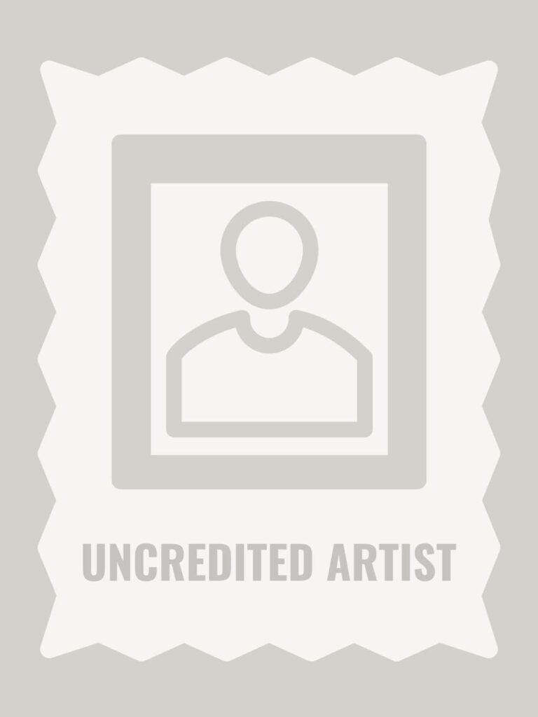 An UNCREDITED ARTIST graphic with a stamp-like design with a stylized silhouette of a person inside a rectangular frame. The edges are zigzagged, and below the frame the text reads UNCREDITED ARTIST. The overall color scheme is grayscale.